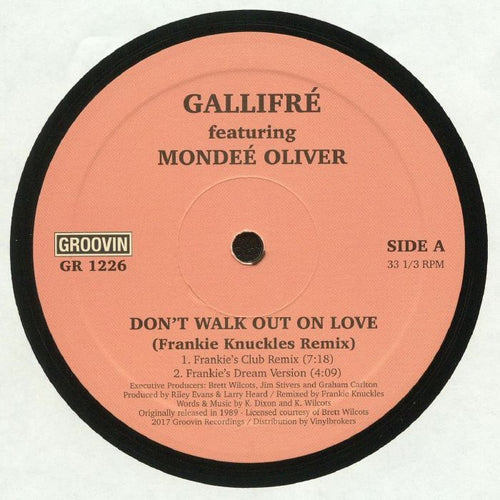 Artist: RGALLIFRE feat MONDEE OLIVER Title : Don't Walk Out On Love  Label: Groovin Italy Cat: GR 1226 Format : 12” Available at Musenki.co.uk